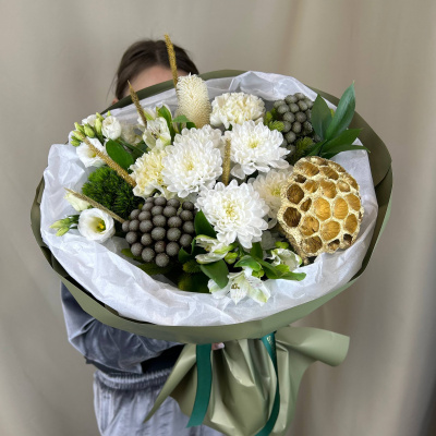 Букет с Лотосом, Эустомой, Диантусом